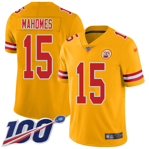 Men Kansas City Chiefs 15 Mahomes Patrick Limited Gold Inverted Legend 100th Season Football Nike NFL Jersey